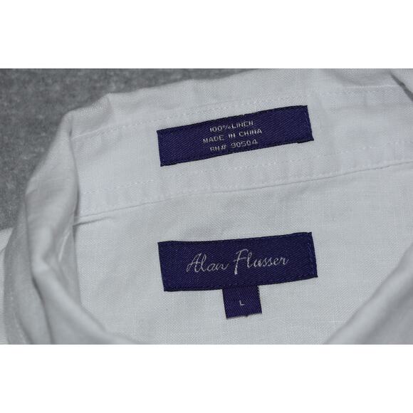 Alan Flusser Linen Dress Shirt Mens Size Large White Long Sleeve Button Down - Picture 3 of 6